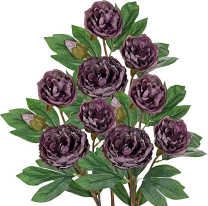 Briful 3 Pack Artificial Peony Flower 27.5" Purple Silk Peonies Floral Stems Real Touch Faux Peony Flower for Wedding Bouquets Home Floral Arrangements Table Centerpieces DIY Décor
