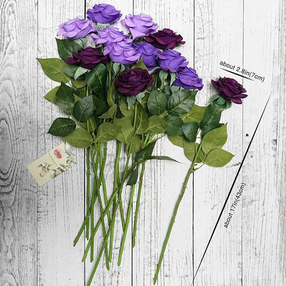 FiveSeasonStuff 12 Stems Artificial Flowers Real Touch Silk Roses for Wedding Decoration Bridal Bouquets Table Centerpieces Party Shower, Packed in Box (Purple Grandeur)