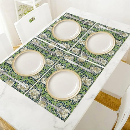 William Morris Placemats Farmhouse Sage Vintage Floral Art Printed Dining Table Mats Set of 4 for Home Kitchen Holiday Picnic Party Decoration 12x18in