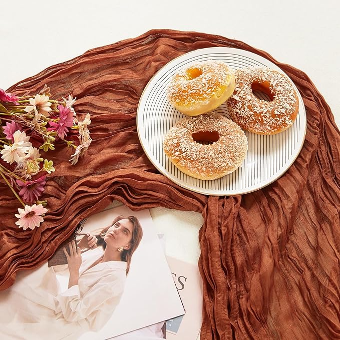 6 Pack Terracotta Cheesecloth Table Runner 10FT Long Boho Gauze Table Runner Rustic Sheer Runner for Wedding Bridal Baby Shower Birthday Party Table Decor Fall Thanksgiving Christmas Decor