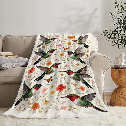 Hummingbird Throw Blanket Hummingbird Blanket Soft Cozy Fleece Fuzzy Stuffed Plush Flannel Animal Gifts for Girls Women Boys Kids Adults 40''x50''