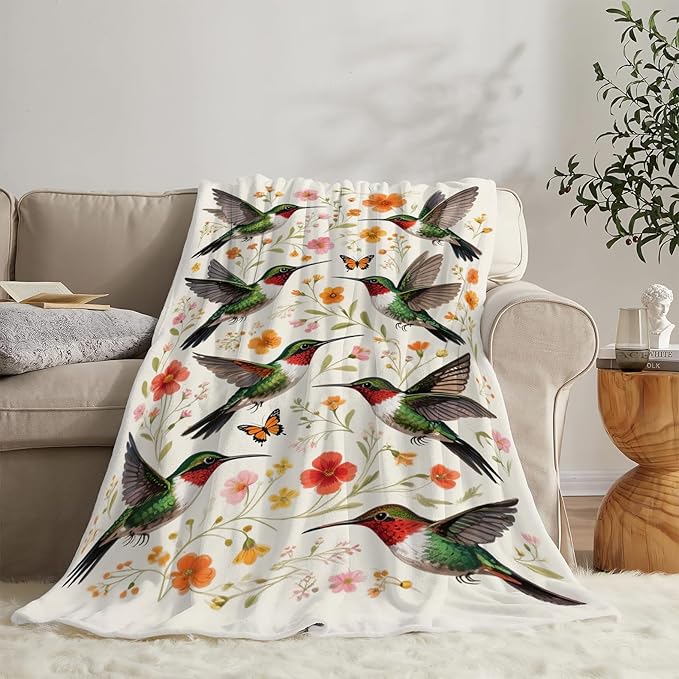 Hummingbird Throw Blanket Hummingbird Blanket Soft Cozy Fleece Fuzzy Stuffed Plush Flannel Animal Gifts for Girls Women Boys Kids Adults 60''x80''