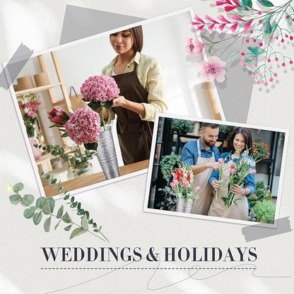Zhehao 12 PCS 12 Inch Galvanized Metal Vase with Handles Bulk Tin Flower Buckets Galvanized Vases for Flowers Country Wedding Table Centerpieces Metal Flower Buckets for Wedding Home(Matte Silver)