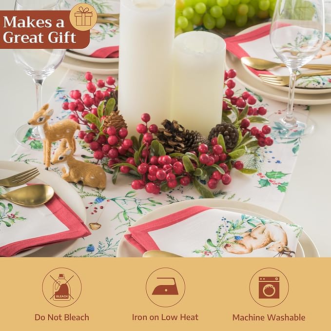 Maison d' Hermine Table Runner 100% Cotton Single Layer Table Runners 108 inches Long for Thanksgiving Christmas Decorations Home Kitchen Dining Party Wedding (Holly Time, 14.5" x 108")