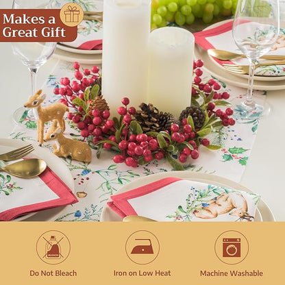 Maison d' Hermine Table Runner 100% Cotton Single Layer Table Runners 72 inches Long for Thanksgiving Christmas Decorations Home Kitchen Dining Party Wedding (Holly Time, 14.5" x 72")