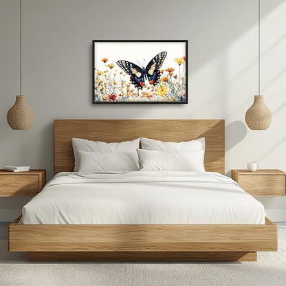 Framed Large Pictures Wall Art for Living Room, Butterfly Oversized Wall Decor Colorful Butterfly Floral Canvas Print Painting Modern Extra Large Framed Artwork for Bedroom Office 36"x24"