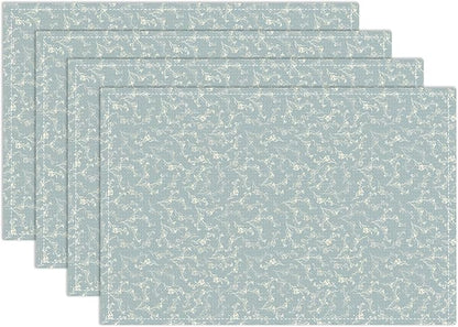 Blue Placemats Set of 4, Flower Table Mat for Home Kitchen, Restaurants, Outdoor Linen Washable Place Mats 12x18 inch Party Event Dining Decoration-13