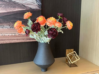 7pcs Silk Peonies Artificial Flowers, Faux Orange and Burgundy Peonies Mixed for Vase, Fake Flower Stems Arrangement for Home Kithcen Dining Table Centerpieces, Farmhouse Office Decoration