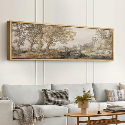 SIGNFORD Large Framed Canvas Print Wall Art Classical Forest Sketch Vintage Style Tree Illustrations Modern Art Relax/Calm Warm for Living Room, Bedroom, Office - 60"x20"