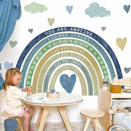 Watercolor Rainbow Wall Sticker Peel and Stick Kids Nursery Wall Decor Stickers Boho Blue Inspirational Walls Decals for Boys Bedroom You Are Decal Motivational Vinyl Art Murals for Baby Room Playroom