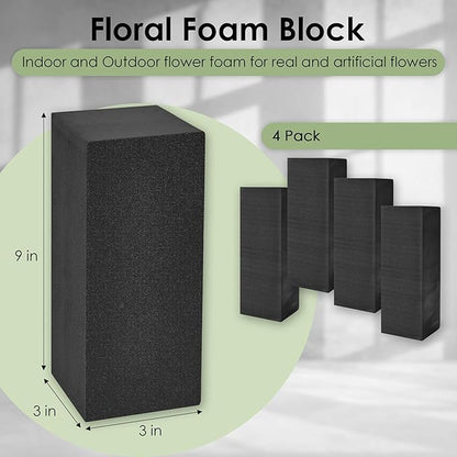 XCEL Floral Foam Blocks - Reusable, Weather Resistant Craft Foam - Perfect for Fresh & Artificial Flower Arrangements, Florist Foam, Planter Boxes, Home Decor & Florist Supplies 4pk 9x3x3
