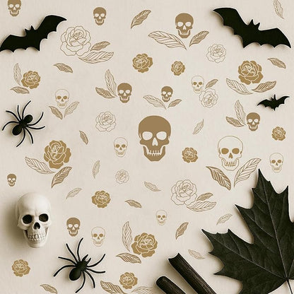 Skull and Rose Halloween Wall Decals,Floral Wall Stickers,Removable Skull Halloween Wall Stickers,Gothic Wall Decals,Suitable for Bedrooms,Living Rooms,Party Scenes,Kindergartens