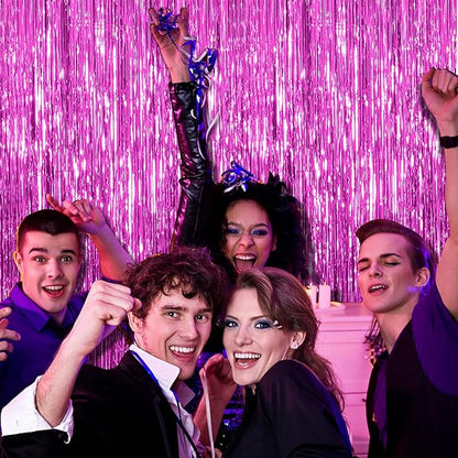2 Pack Hot Pink Party Backdrop Birthday Decorations Tinsel Curtain Party Streamers Foil Fringe Christmas Bachelorette Graduation Fiesta Party Decorations Hot Pink Photo Booth Backdrop