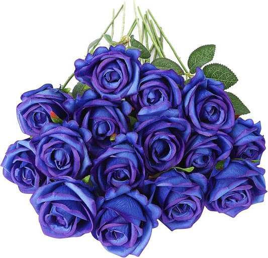 80 Pcs Roses Artificial Flowers,Silk Royal Blue Rose Artificial Flowers,Fake Blue Roses Petals Long Stem Roses for Wedding Bouquet Home Party Decor