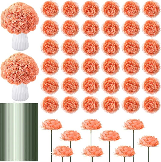 200 Pcs Flowers Long Stem Artificial Rose Bulk, 3.2 Inches Silk Rose Head Flowers Faux for Wedding Bridal Bouquet Independence Day Home Floral DIY Centerpieces Party Decoration(Peach)