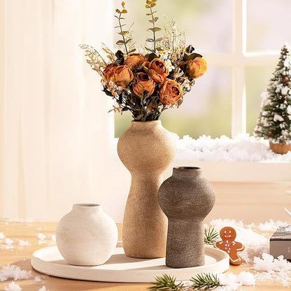 Ceramic Vase Home Table Decor - Flower Vase Set of 3 Living Room Kitchen Decorations Farmhouse Modern Rustic Vases Decorative Centerpiece for Shelf Bedroom Office Bathroom Dining Coffee Desk