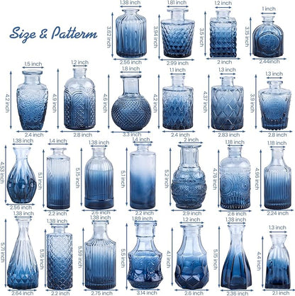 24Pcs Blue Glass Bud Vases Set, Small Vases for Flowers, Perfect for Centerpieces at Parties, Baby Showers, Weddings, Events, Graduation Season, Great Gifts for Office & Home Décor