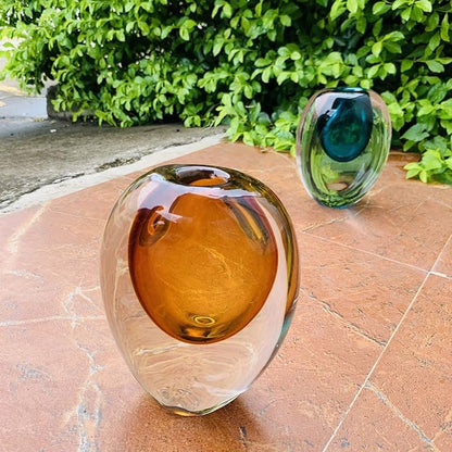 Crystal Vase, Modern Decorative Vase, Minimalist Floral Vase, Light Luxury Style for Home Decor, Centerpiece, Office, Pampas Grass, Dried Flowers, Flowers and Buds (Big Amber)