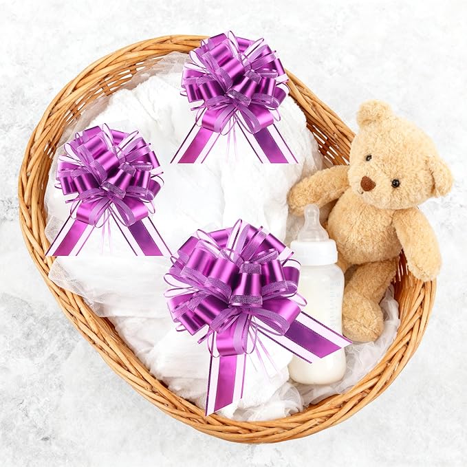 10-Pack Lavender Color Pull Bows for Gift Wrapping - 6 Inch Reusable Ribbon Bows, Large Instant Floral Decor Bows for Wedding, Christmas, Birthday Decor, Gift Basket & Party Decorations