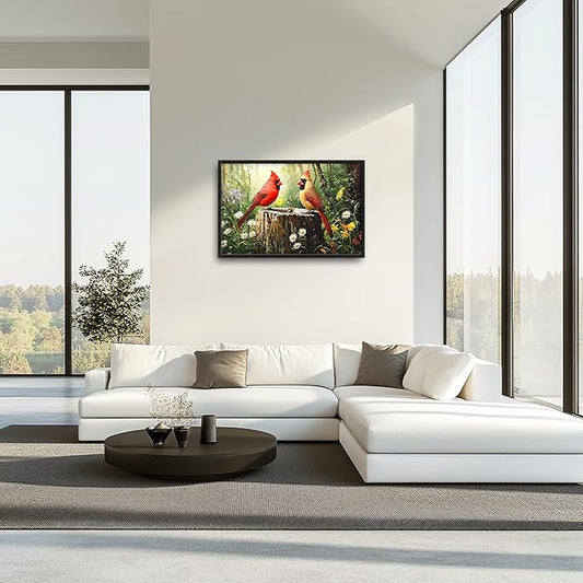 Cardinal Bird Large Decor Framed Wall Art Forest Pictures for Living Room, Oversized Canvas Print Painting Modern Extra Large Framed Artwork for Bedroom Office Home Decor 36"x24"
