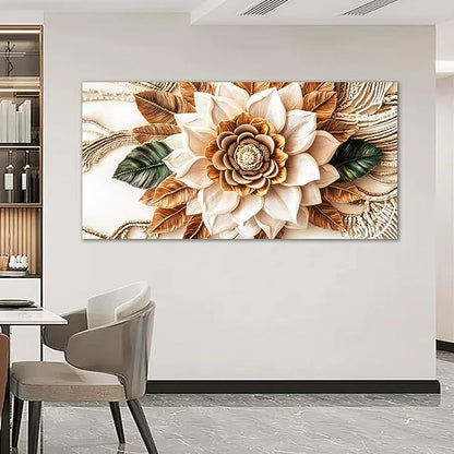 Tarfupth Boho Flower Canvas Wall Art for Living Room White and Brown Large Canvas Prints Botanical Pictures for Bedroom Office Home Decor 24"x48"