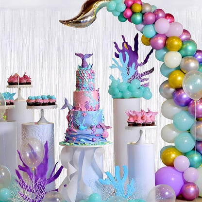 Keyali 2 Pack 3.3 * 8.3 ft Foil Curtain Metallic Tinsel Fringe Curtains Photo Booth Props Backdrop for Birthday Wedding Engagement Baby Shower Christmas Holiday Celebration Party，White
