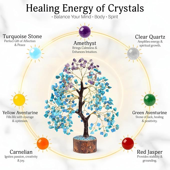 FASHIONZAADI Amethyst and Turquoise Crystal Tree of Life - Crystal Decor - Spiritual Gifts - Crystals Gifts for Women - Gemstones and Crystals