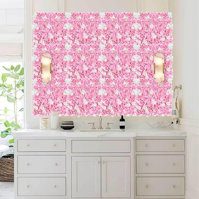 Flower Wall Panel Pink Backdrop: 12 Pcs 15 x 15 Inch 3D Silk Flower Wall Backdrop Artificial Hydrangea Floral Backdrop for Christmas Wedding Party Birthday Decoration (3.75ft by 5ft)