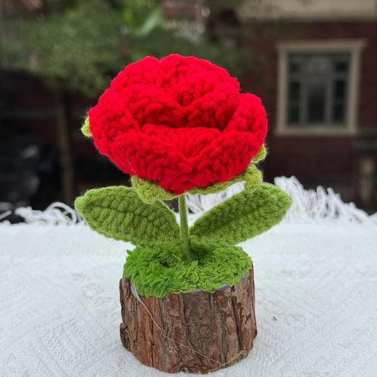 Hand Crochet Knitted Potted Rose Bouquet Creative Knitted Potted Plant mini Cute Home Desktop Decorations and Gifts for Friends, Lovers, classmates (Red Roses 02)