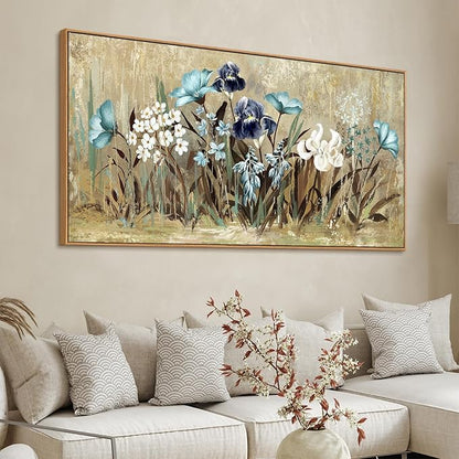 VEAEE Flowers Canvas Wall Art - Floral Canvas Pictures, Living Room Wall Decor, Wildflowers Botanical Canvas Prints Painting Abstract Artwork Bedroom Office Kitchen Home Decoration 29"x58"