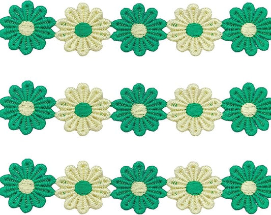 15 Yards Daisy Flower Lace Trim Embroidered Floral Lace Sewing Trim Ribbons for Embellishment Craft Dress Hair Accessories Decorations(Yellow/Green)