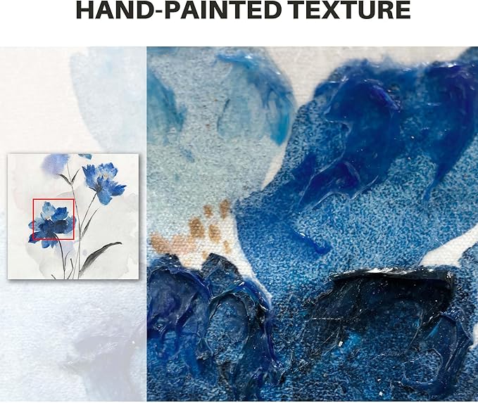 Bedroom Flower Canvas Wall Art: 2 Pieces Navy Blue Floral Prints Artwork Vintage Wildflower Bouquet Botanical Abstract Picture Painting for Living Room Bathroom Home Office