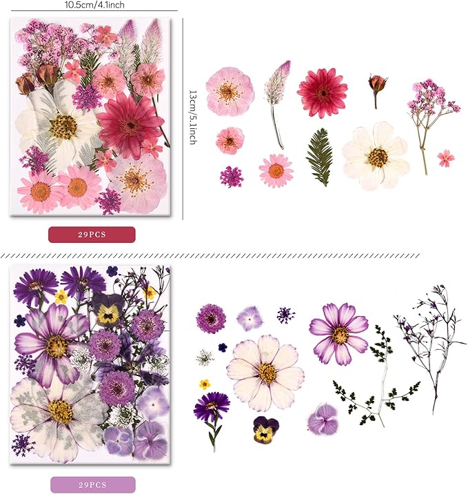 5 Packs of 140 Pressed Dried Flowers and Leaves Real Natural Dried Flowers with Tweezers for DIY Crafts, Resin Jewelry, Card Making, Soap, Candles, Nail Art, and Scrapbooking (5 Colors)