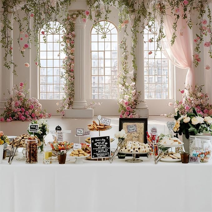 Baocicco Pink Palace Backdrops 5x3ft White and Pink Windowsills Botanical Background Princess Birthday Party Banner Supplies Wedding Ceremony Anniversary Engagement Banner Photo Booth Studio Prop