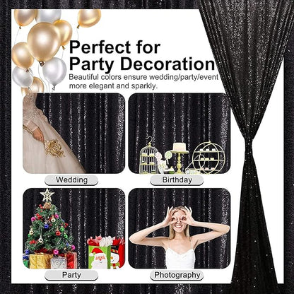Black Sequin Backdrop 8FTx8FT 1 Panel Sequin Backdrop Curtain for Parties Glitter Backdrop Drapes for Wedding Baby Shower Photography Background