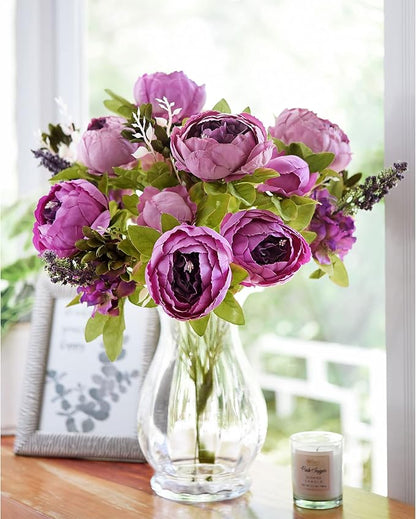 FiveSeasonStuff Vintage Artificial Peonies Silk Peony Flowers and Hydrangeas for Wedding Bridal Home Décor – Beautiful Floral Centerpiece Arrangement Decoration with 2 Bouquets (Thistle Purple)