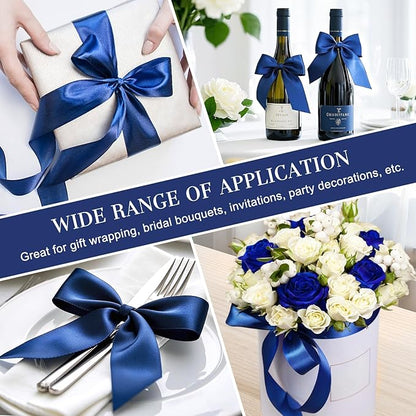1-1/2 Inches 50 Yards Dark Blue Satin Ribbon, Solid Fabric Ribbon Roll for Flower Bouquets, Gift Wrapping, Wedding, Handmade Crafts