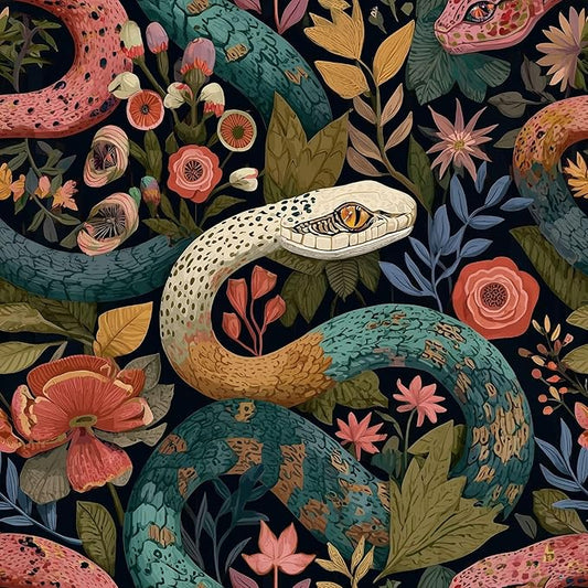 Floral Peel and Stick Modern Animal Wallpaper Whimsical Snake Removable Botanical Leaf 17.7" x 236.22" Wall Paper Watercolor Self Adhesive Contact Paper for Classroom Bedroom laundry room bathroom