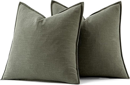 MIULEE Decorative Linen Pillow Covers 18x18 Inch Olive Green Boho FarmhouseNeutral Couch Throw Pillows for Bed Pack of 2 Accent Outdoor Pillowcase Modern Sofa Cushion Livingroom Home Decor