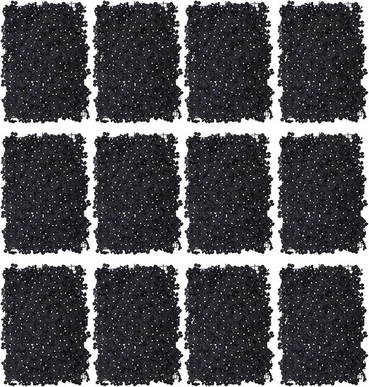 Flower Wall Panel Set,Black Artificial Wall Flower Backdrop,12 Pcs 23.62" X 15.75" 3D Silk Hydrangea Rose Floral Panel,Faux Roses Artificial Flower Backdrop for Wall Decor (12PCS-Black2)