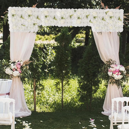 3D Flower Wall Backdrop - 12Pcs Artificial Flower Wall Panel 15 * 15inch Decoration White Roses Wall for Home Party Wedding Anniversary Birthday