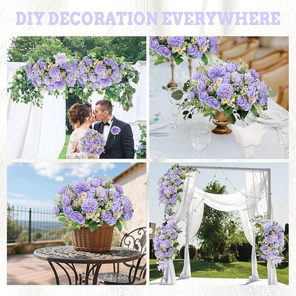 12 Packs Peonies Artificial Flowers,Silk Artificial Peonies Flowers Fake Peony Faux Floral Arrangements Bouquet for Centerpiece Table Wedding Party Home Decor Purple