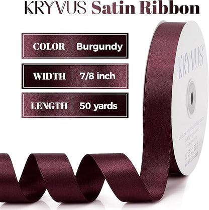 Burgundy Satin Ribbon, Double Faced 7/8 Inch X 50 Yards Burgundy Ribbon, Premium Satin Ribbon for Gift Wrapping, Crafts, Hair Bow Making, Sewing, Flower Bouquet, Wedding Party Decor