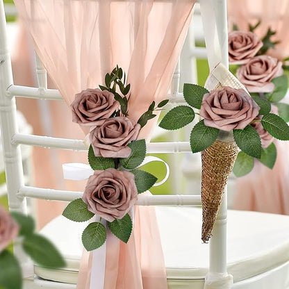 Mocoosy 50Pcs Artificial Rose Flowers, Dusty Roses for Decorations, Real Touch Fake Foam Rose Bulk with Stems DIY Wedding Bouquets Bridal Shower Centerpiece Floral Arrangements Party Home Table Decor