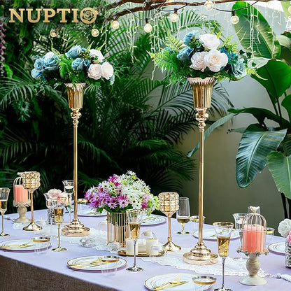 NUPTIO Centerpiece Vase Tall Gold: 10 Pcs 30.5" Wedding Flower Stand for Table Metal Trumpet Vase for Party Decorations