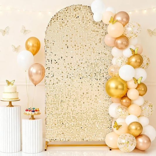 6 FT Arch Backdrop Covers: Sequin Payette Backdrop Light Gold Arch Cover for Wedding Party Birthday Flower Balloon Stand
