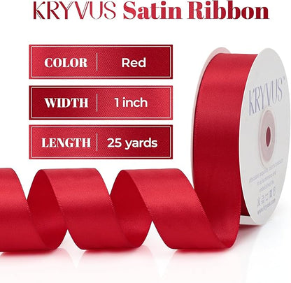 Premium Double Faced Satin Ribbon, 1 Inch X 25 Yards, Red, Perfect for Gift Wrapping, Crafts, Wedding Decor