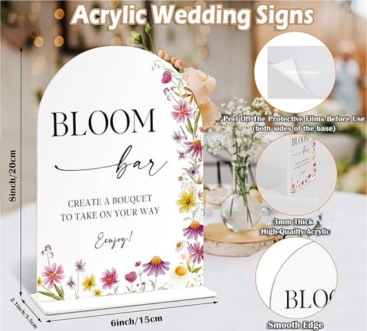 6x8" Bloom Bar Sign for Wedding Table Decor, Wild Flower Arch Acrylic Wedding Signs for Reception, Floral Bridal Shower Engagement Party Decor for Baby In Bloom Baby Shower Decorations