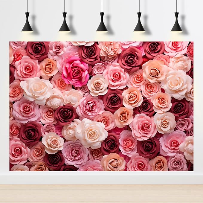 Pink and White Roses Background for Wedding Ceremony or Valentine's Day Flowers Wall Photography Backdrop Anniversary Birthday Wedding Baby Shower Background Children Adults Studio Prop 15x8ft