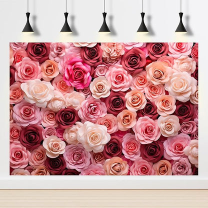 Pink and White Roses Background for Wedding Ceremony or Valentine's Day Flowers Wall Photography Backdrop Anniversary Birthday Wedding Baby Shower Background Children Adults Studio Prop 10x6.5ft